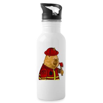 Feuerwehrmann Capybara - Trinkflasche mit integriertem Trinkhalm - Weiß - Rechts
