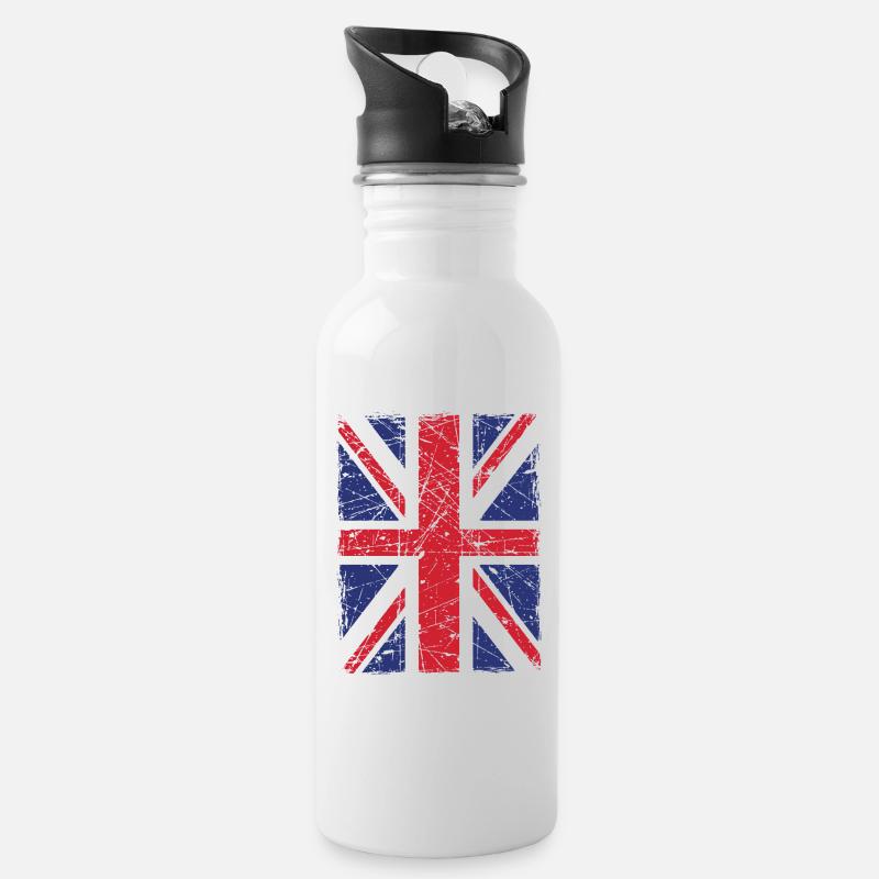 Union Jack - Trinkflasche mit integriertem Trinkhalm - Weiß