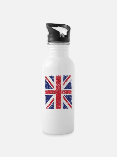 Union Jack - Water bottle with straw - white