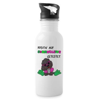 Pudeldesign - süßer Pudel in Sommerlaune - Trinkflasche mit integriertem Trinkhalm - Weiß - Rechts