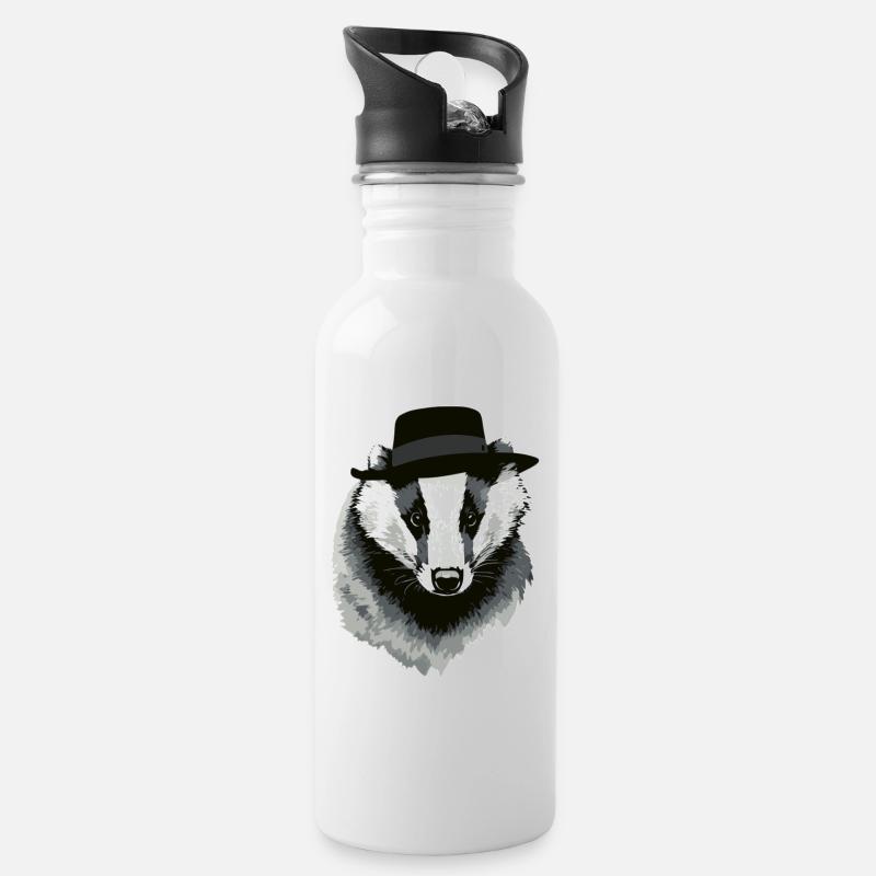 Dachs - Trinkflasche mit integriertem Trinkhalm - Weiß