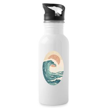 Bunte Wellen und Sonne Surfdesign - Perfektes Surf - Trinkflasche mit integriertem Trinkhalm - Weiß - Rechts