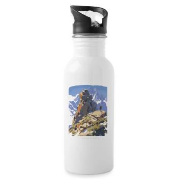 Alpine Schönheit - Gemälde mit Bergen und Wanderer - Trinkflasche mit integriertem Trinkhalm - Weiß - Rechts