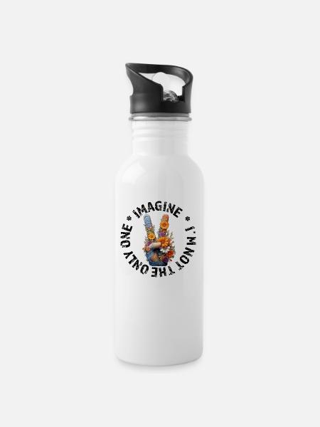 Imagine - Toleranz, Respekt und Frieden - Trinkflasche mit integriertem Trinkhalm - Weiß