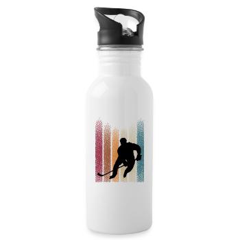 Retro Eishockey - Trinkflasche mit integriertem Trinkhalm - Weiß - Rechts