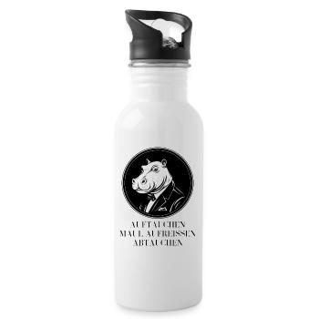 Hippopotame en costume - logo humoristique - Gourde avec paille intégrée - blanc - Droite