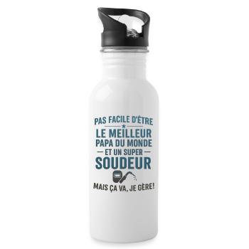 Papa soudeur cadeau fête des pères - Gourde avec paille intégrée - blanc - Droite