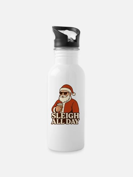 Sleigh All Day Santa - Water bottle with straw - white