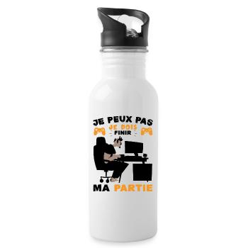 Attends Je Finis ma Partie Cadeau Humour Homme - Gourde avec paille intégrée - blanc - Droite