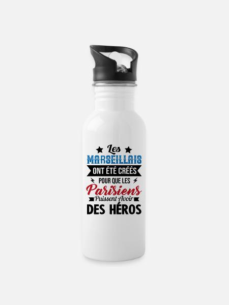 Marseillais Humour Anti Parisien Cadeau Marseille - Gourde avec paille intégrée - blanc