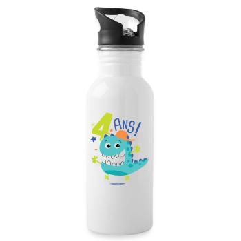 j'ai 4 ans Cadeau anniversaire 4 ans dinosaure - Gourde avec paille intégrée - blanc - Droite
