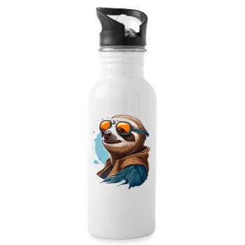 Paresseux avec lunettes d’aviateur - Gourde avec paille intégrée - blanc - Droite