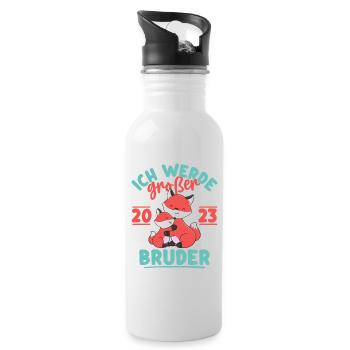 Großer Bruder 2023 Junge Geschwister Geburt - Trinkflasche mit integriertem Trinkhalm - Weiß - Rechts