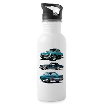 Vintage cars. Classic cars. - Water bottle with straw - white - Right