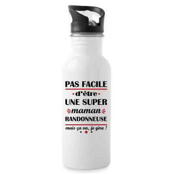 Pas facile super maman randonneuse, fête des mères - Gourde avec paille intégrée - blanc - Droite