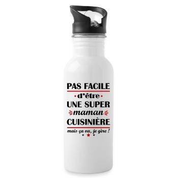 Pas facile super maman cuisinière, fête des mères - Gourde avec paille intégrée - blanc - Droite