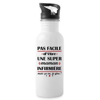 Pas facile super maman infirmière, fête des mères - Gourde avec paille intégrée - blanc - Droite