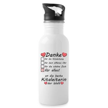 Danke Dankeschön beste Kitaleiterin Kita Leitung - Trinkflasche mit integriertem Trinkhalm - Weiß - Rechts