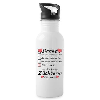 Danke Dankeschön an beste Züchterin - Trinkflasche mit integriertem Trinkhalm - Weiß - Rechts