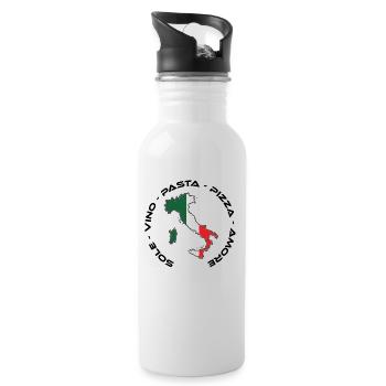 Italien - Italia Sole, Vino, Pasta, Pizza e Amore - Trinkflasche mit integriertem Trinkhalm - Weiß - Rechts