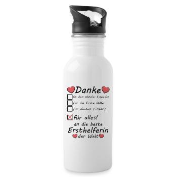 Beste Ersthelferin Danke Dankeschön sagen - Trinkflasche mit integriertem Trinkhalm - Weiß - Rechts