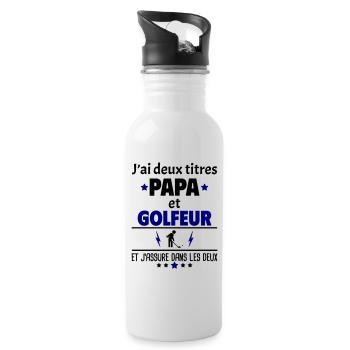 Deux titres papa et golfeur, fête des pères, noël - Gourde avec paille intégrée - blanc - Droite