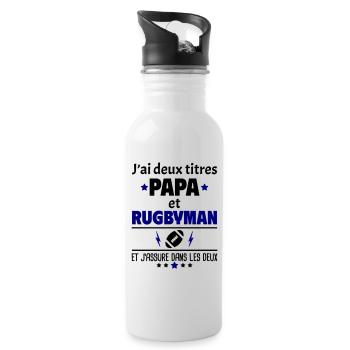 Deux titres papa et rugbyman - Gourde avec paille intégrée - blanc - Droite