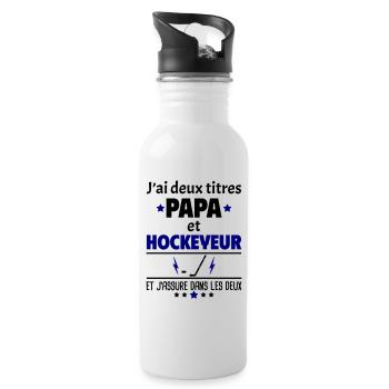 Deux titres papa et hockeyeur, fête des pères,noël - Gourde avec paille intégrée - blanc - Droite
