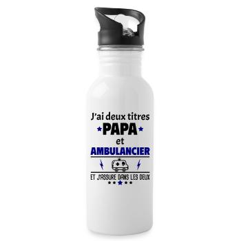 Deux titres papa et ambulancier, fête des pères - Gourde avec paille intégrée - blanc - Droite