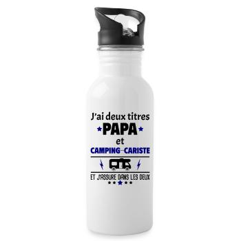 Deux titres papa et camping-cariste,fête des pères - Gourde avec paille intégrée - blanc - Droite