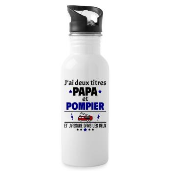 Deux titres papa et pompier, fête des pères, noël - Gourde avec paille intégrée - blanc - Droite