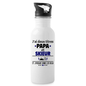 Deux titres papa et skieur, fête des pères, noël - Gourde avec paille intégrée - blanc - Droite