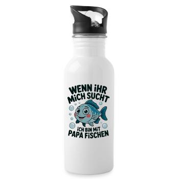Fischen Angeln mit Papa und lustiger Spruch - Trinkflasche mit integriertem Trinkhalm - Weiß - Rechts