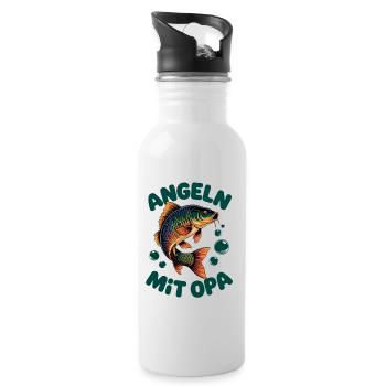 Angeln mit Opa Angelmotiv für Jungen und Mädchen - Trinkflasche mit integriertem Trinkhalm - Weiß - Rechts