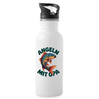 Angeln mit Opa Angelmotiv für Jungen und Mädchen - Trinkflasche mit integriertem Trinkhalm - Weiß - Rechts