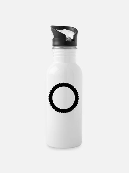 Grobstolliger Reifen - Trinkflasche mit integriertem Trinkhalm - Weiß