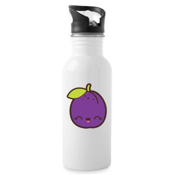 Cute plum Smile Kawaii - Water bottle with straw - white - Right