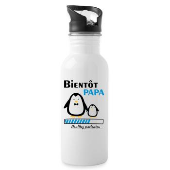 bientôt papa pingouin,futur père - Gourde avec paille intégrée - blanc - Droite