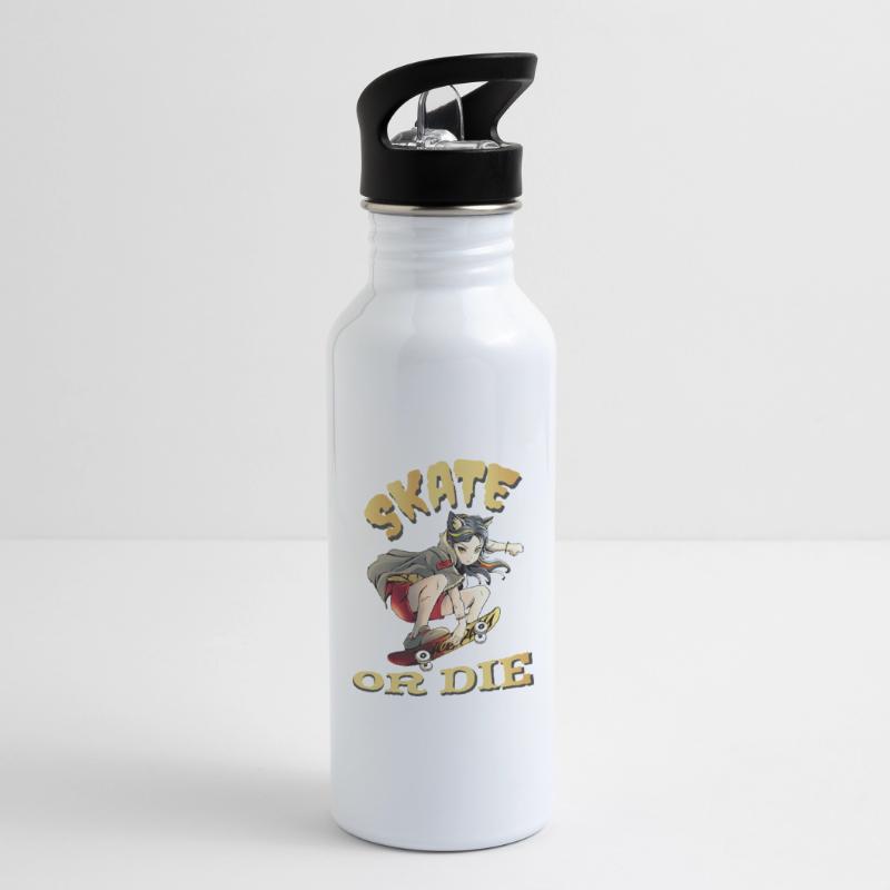 Skate oder stirb Skateboarder Anime Mädchen Trinkflasche mit integriertem Trinkhalm