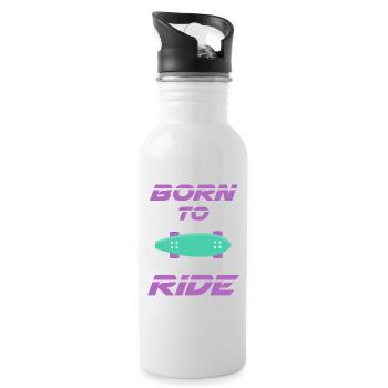 born to ride skateboard skate rider - Water bottle with straw - white - Right