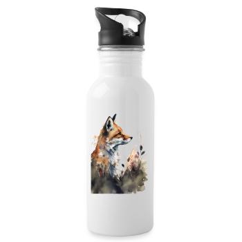 Fox Portrait Watercolors - Water bottle with straw - white - Right