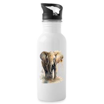 Süßer Kleiner Elefant Aquarell - Trinkflasche mit integriertem Trinkhalm - Weiß - Rechts