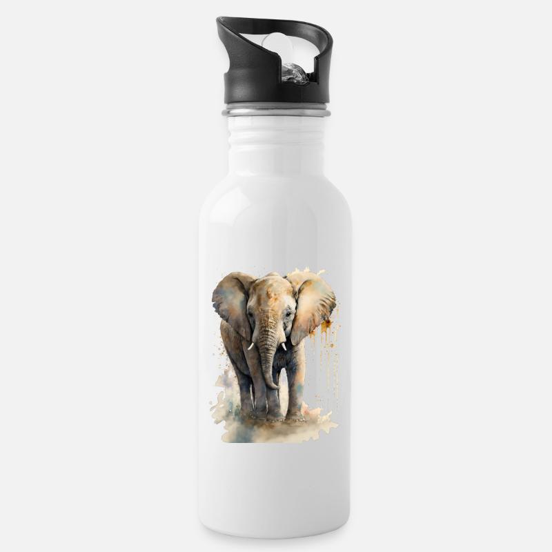 Süßer Kleiner Elefant Aquarell - Trinkflasche mit integriertem Trinkhalm - Weiß