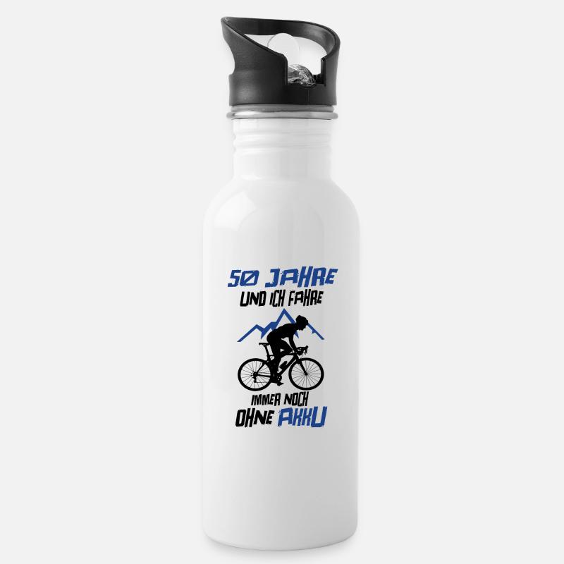 50. Geburtstag Radfahrer Fahrrad Geschenkidee - Trinkflasche mit integriertem Trinkhalm - Weiß