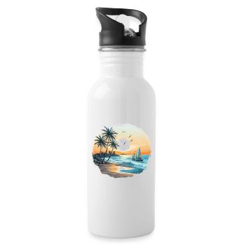 Ocean vibes, beach vibes, sunset on the beach, oce - Water bottle with straw - white - Right