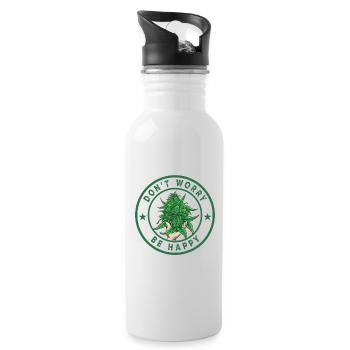 Cannabis Marihuana Weed Kiffen - Trinkflasche mit integriertem Trinkhalm - Weiß - Rechts