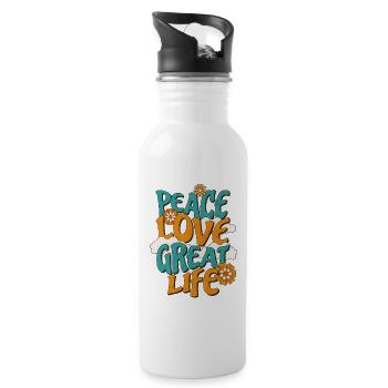 Peace Love Great Life - Water bottle with straw - white - Right