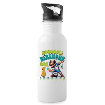 1st Birthday Football - Water bottle with straw - white - Right