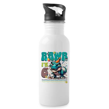 6ème anniversaire Rawr T Rex Dinosaure - Gourde avec paille intégrée - blanc - Droite