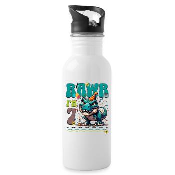 7ème anniversaire Rawr T Rex Dinosaure - Gourde avec paille intégrée - blanc - Droite